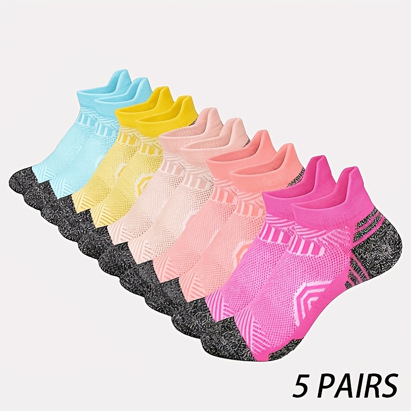 Image of 5-pair Women's & Men's Arch Support Compression Ankle Socks - Low-cut Athletic Socks Suitable For Running, Gym, Daily Wear, Moisture-wicking Breathable With Arch Support, Striped Design, Assorted Pack