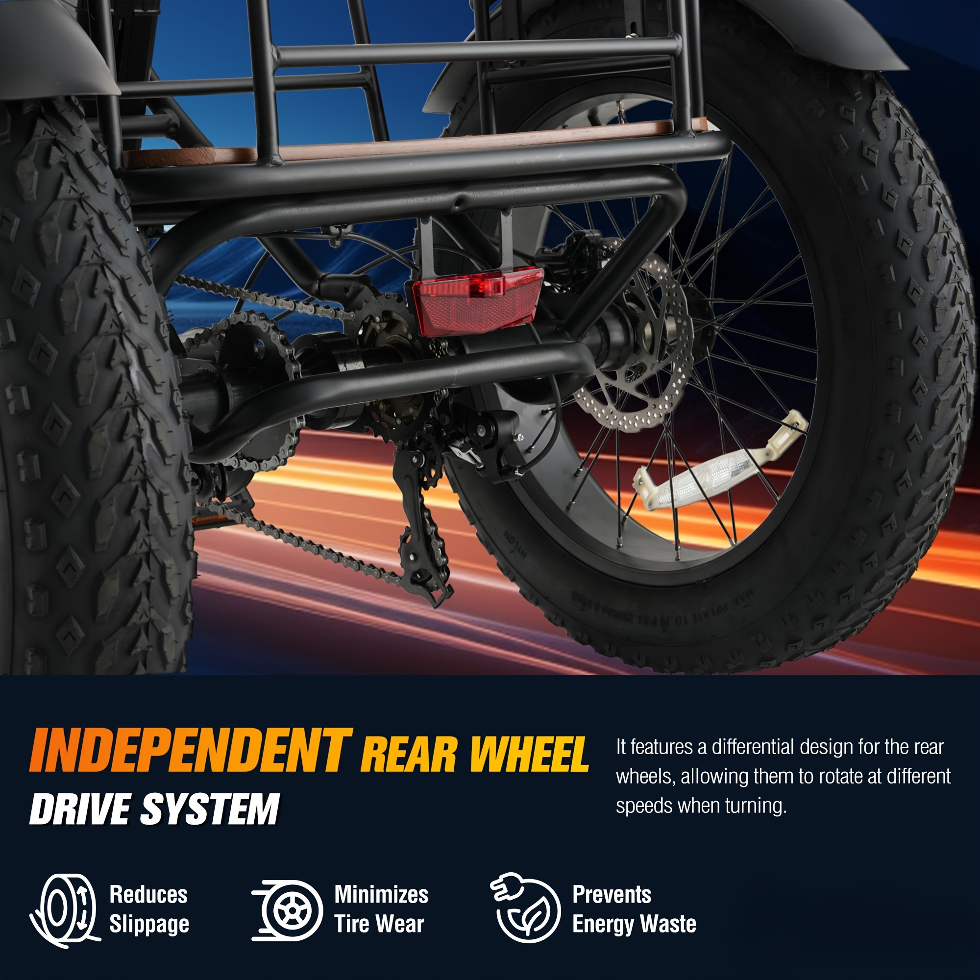 adult   749w motor 54 6v 13ah battery 20 x 4 inch folding fat tire 3 wheel   20 mph hydraulic brakes rear basket and differential Product details 0