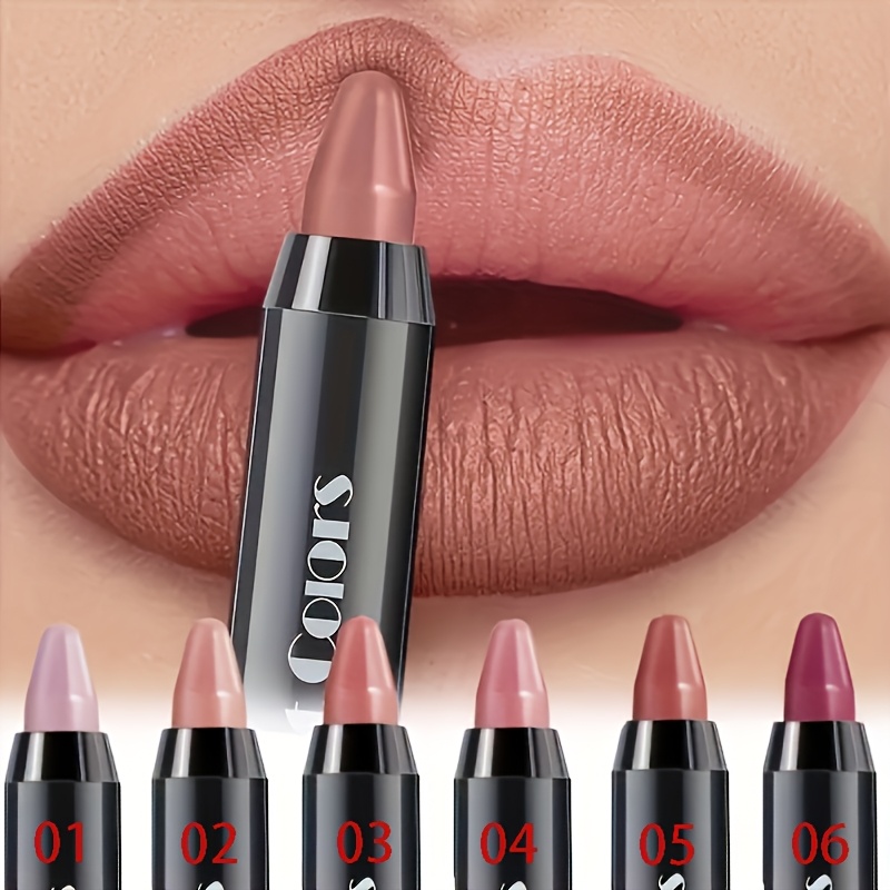 TEMU 6pcs Crayon Matte Lipstick Set Nude Smooth Lip Stick Waterproof Long Lasting Lipstick Velvet Professional Lip Crayon Matte Lip Gloss Stain Makeup Set