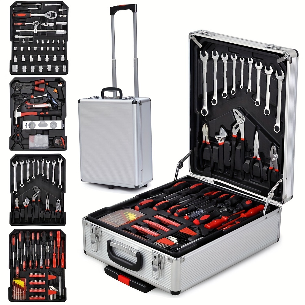 

799pcs Silvery Trolley Case Tool Set Box, Aluminum Toolbox For Basic Repaired, Home