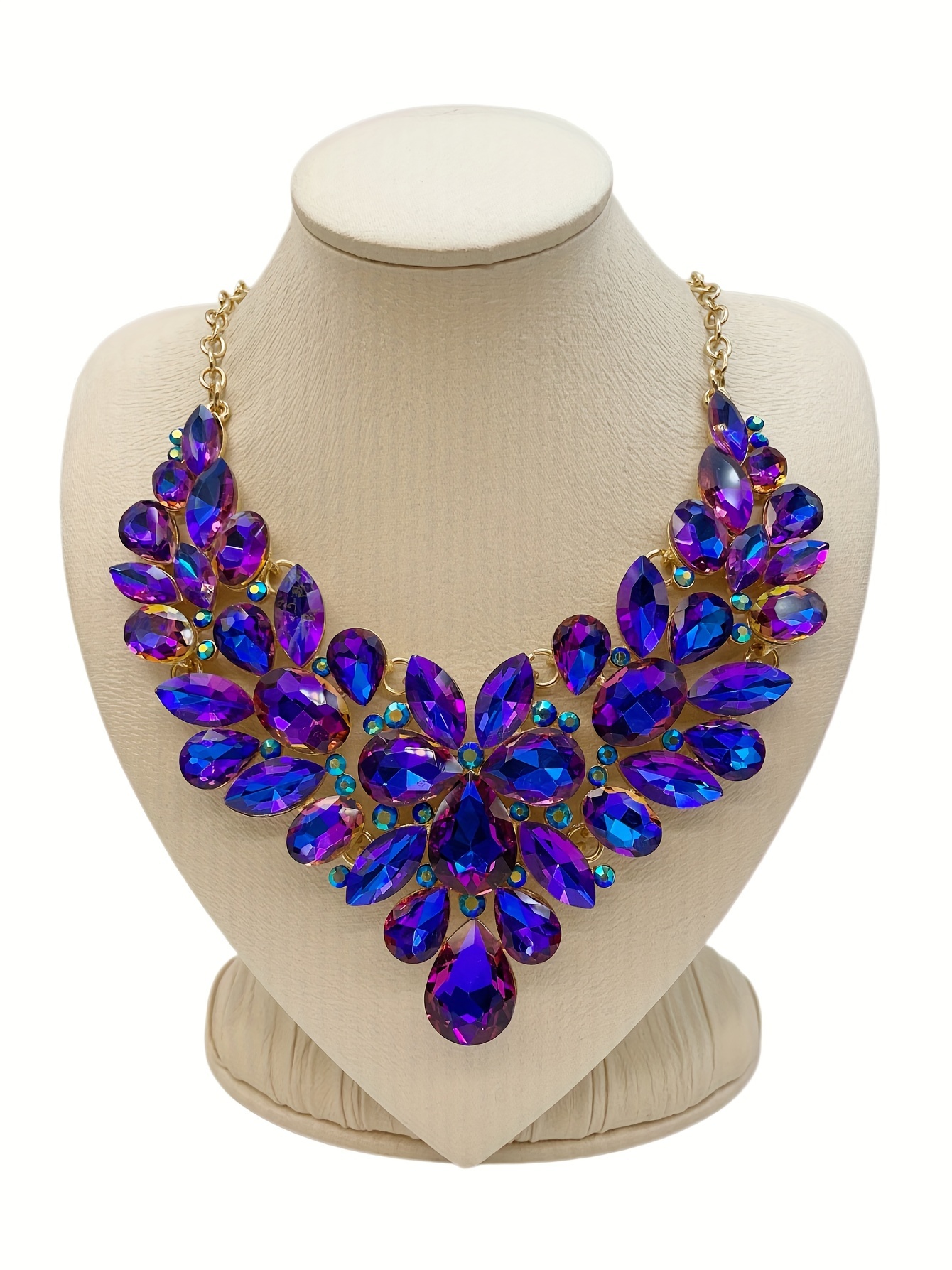   shiny colorful   crystal bib necklace statement zinc alloy neck jewelry accessories party ornament details 4