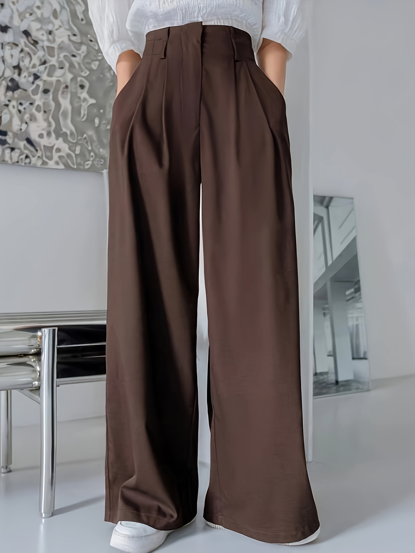 Solid High Waist Pants Elegant Versatile Long Length Pants - Temu