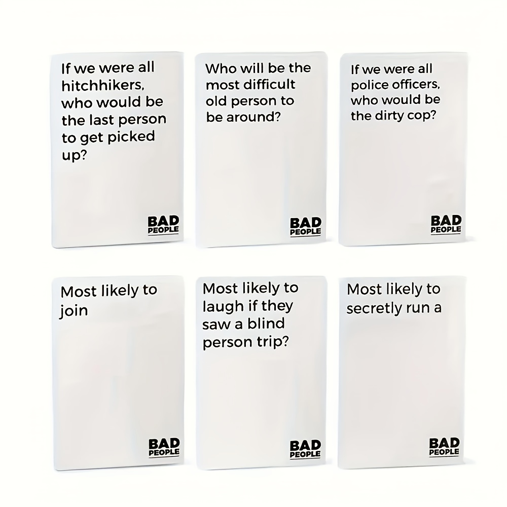 Bad People Party Game - Interactive Card Game with Bold Red & White Text, Black Box & 52-Card Set for Family Fun, Game Nights, Social Gatherings - Durable Cardstock, No Cards Included, Playful Packaging