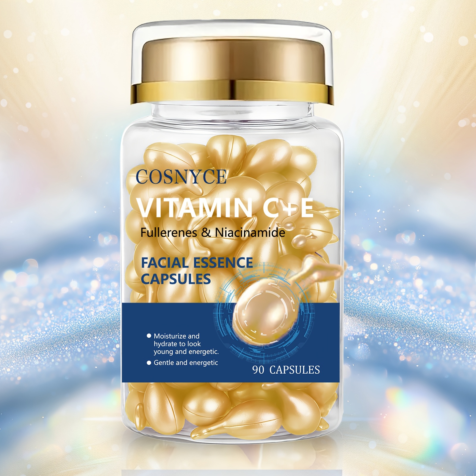 Cosnyce Vitamin C+E Capsules With Glycerin, Fullerenes & Niacinamide | Moisturizing Facial Essence For Sensitive Skin, Unscented, 90 Capsules - Image 4