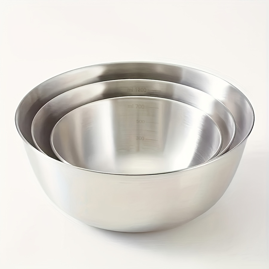TEMU 3pcs Set Stainless Steel Salad Bowls, Mixing Bowls, Durable, Easy To Store, Suitable For Cooking, Baking, Mixing Or Storing Food, Perfect For