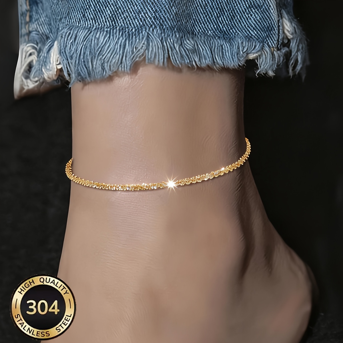 TEMU Cheville pour femme, bracelet de cheville en chaîne délicate et dorée en acier inoxydable 304, bracelet de cheville étanche, à la décoloration,