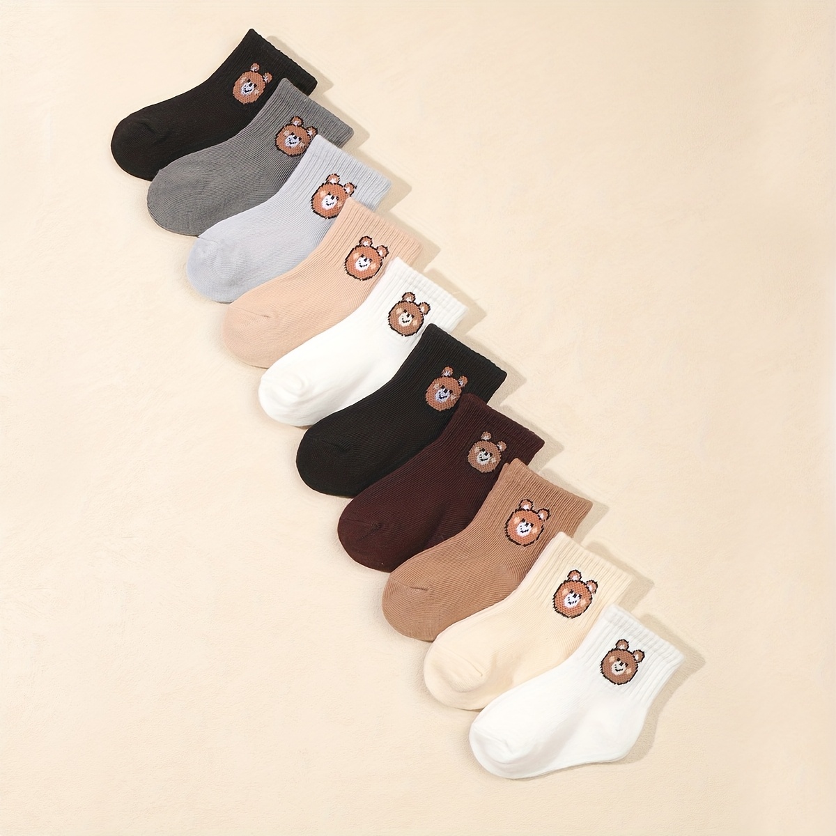 10-pair Unisex Children' Color Cute Bear Baby Mid-calf Socks