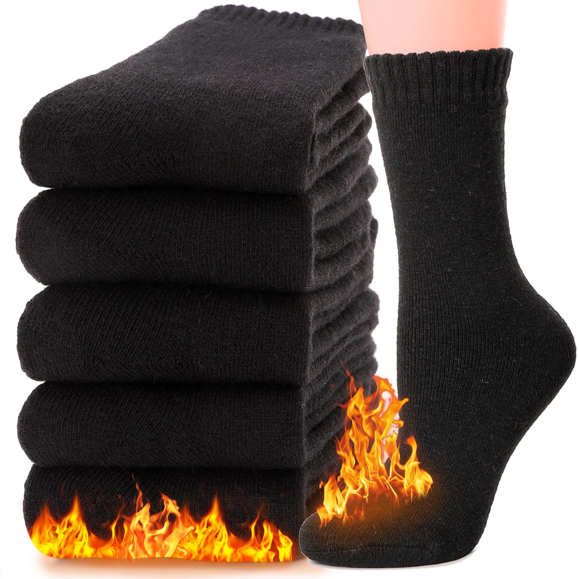 

5pcs Chaussettes de hiver épaisse et en - uni, Épaissi, Chaude, Absorbante la transpiration, Résistante aux odeurs, Résistante aux frottements