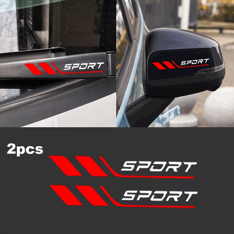 TEMU 2pcs Sports Car Red And White Decorative Sticker Set Makes Your Windshield Wipers . It Includes Rearview Mirror Stickers, Interior Stickers, And