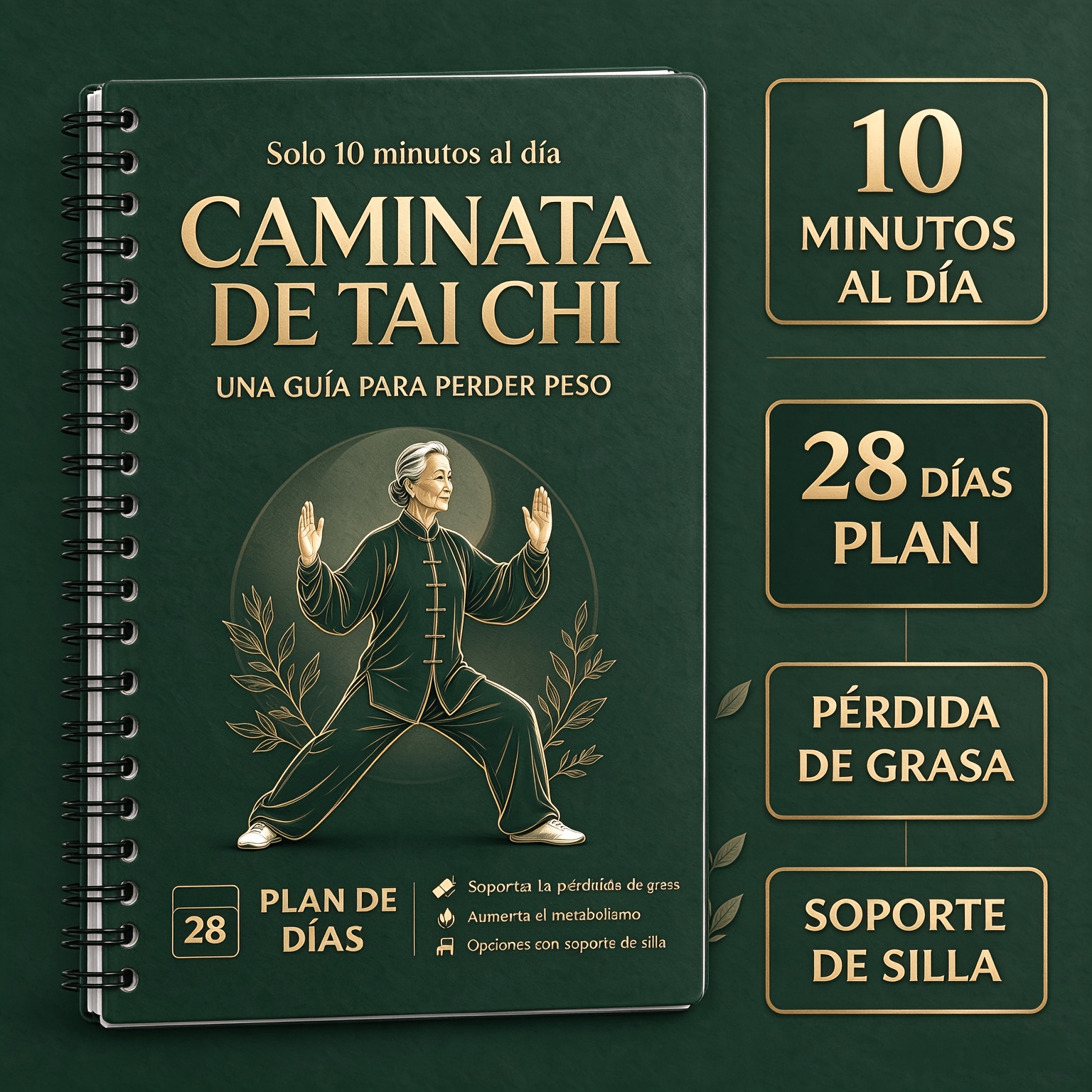 imagen del artículo Programa español de Tai Chi para caminar y perder peso, un plan de entrenamiento progresivo de 28 días para personas mayores. Suave, apto para las articulaciones, de baja intensidad, con asistencia de silla, adecuado para uso en interiores y exteriores. Mejora el equilibrio y la estabilidad