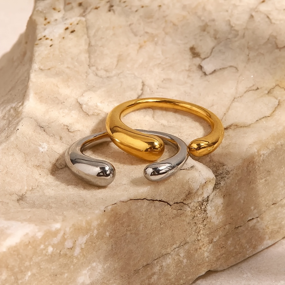 Women's Minimalist Smooth Teardrop Open Ring, Cool Tone