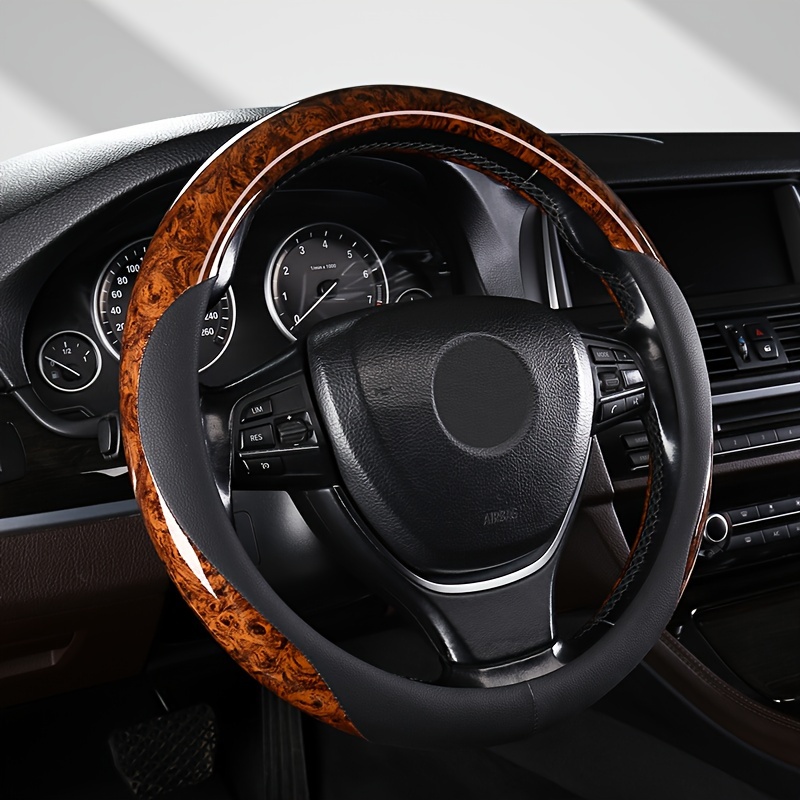 

Luxury Wood Grain Steering Wheel Cover Suitable For 37-38cm Wheel