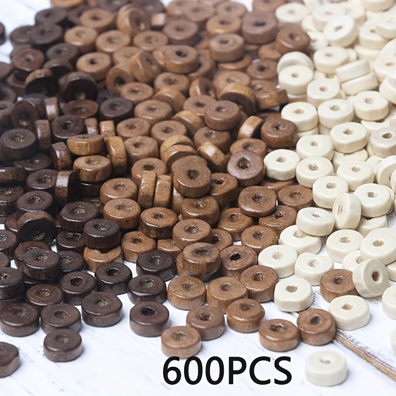 Image of 2d Flat - 600 Flat Round Wooden Beads - 8mm Wooden Bulk Spacer Beads, Spacer Wooden Beads For Handicrafts, Mixed In (beads)