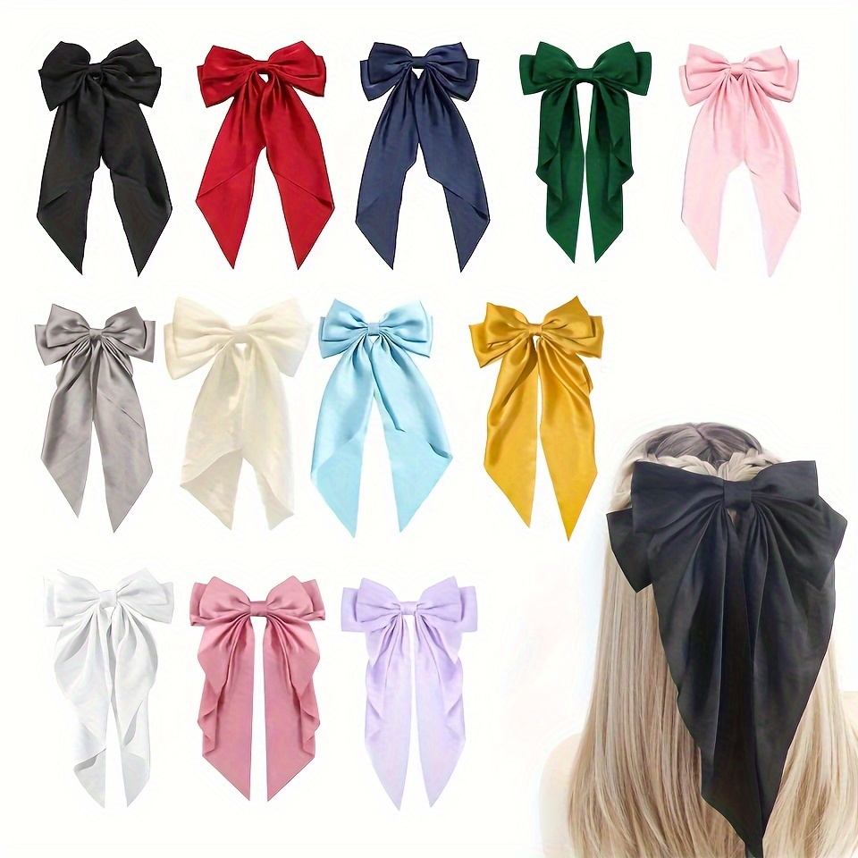 

12pcs/24pcs Elegant Solid Color Ribbon Bowknot Shaped Hair Clips Trendy Hair Barrettes For Women And Girls Wear
