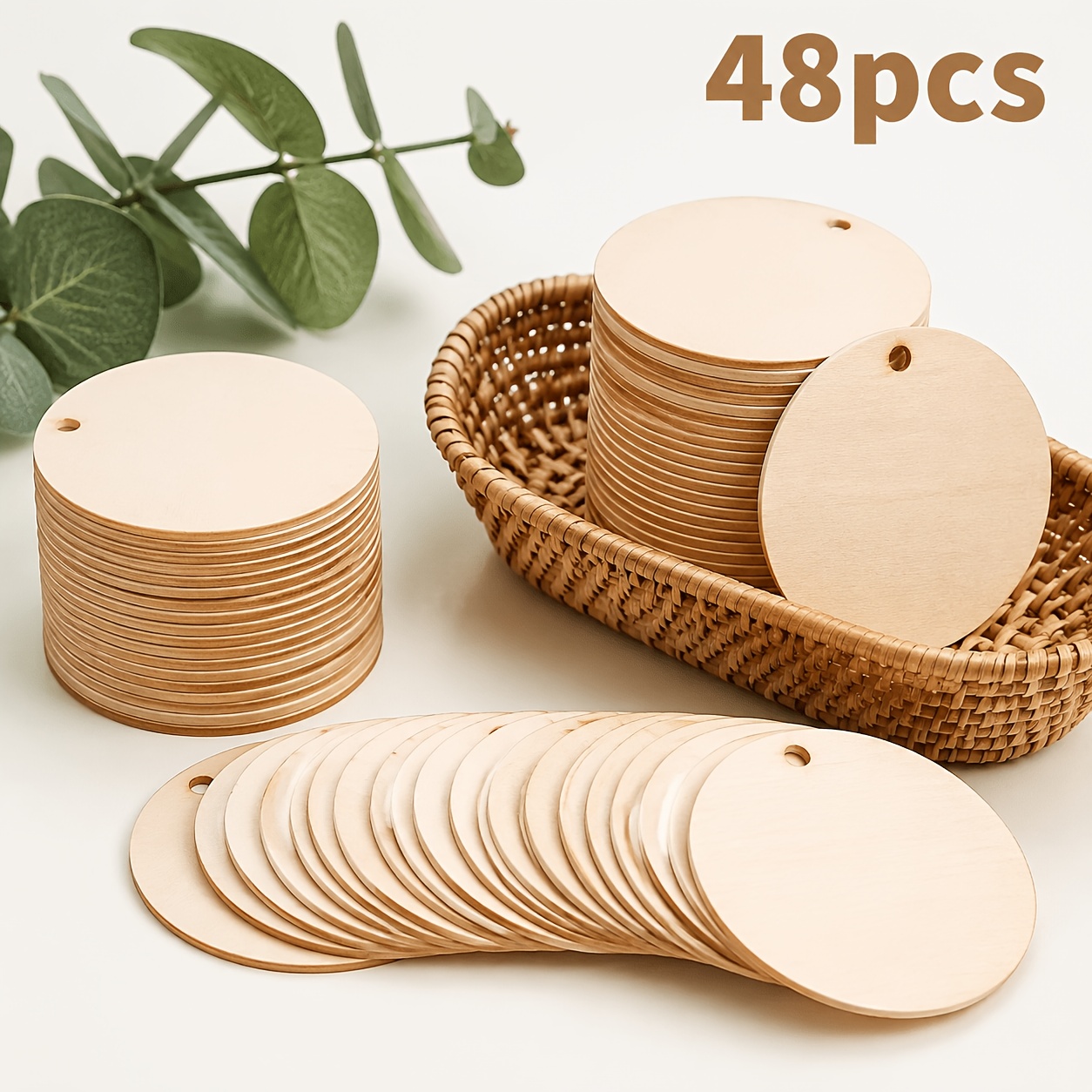 TEMU Wooden Hang Tags With Holes, 5cm/1.97 Inches, Unpainted Wooden Discs, Diy Craft Wood Slices For Decoration, Gift Tags, Hang Tags, Party