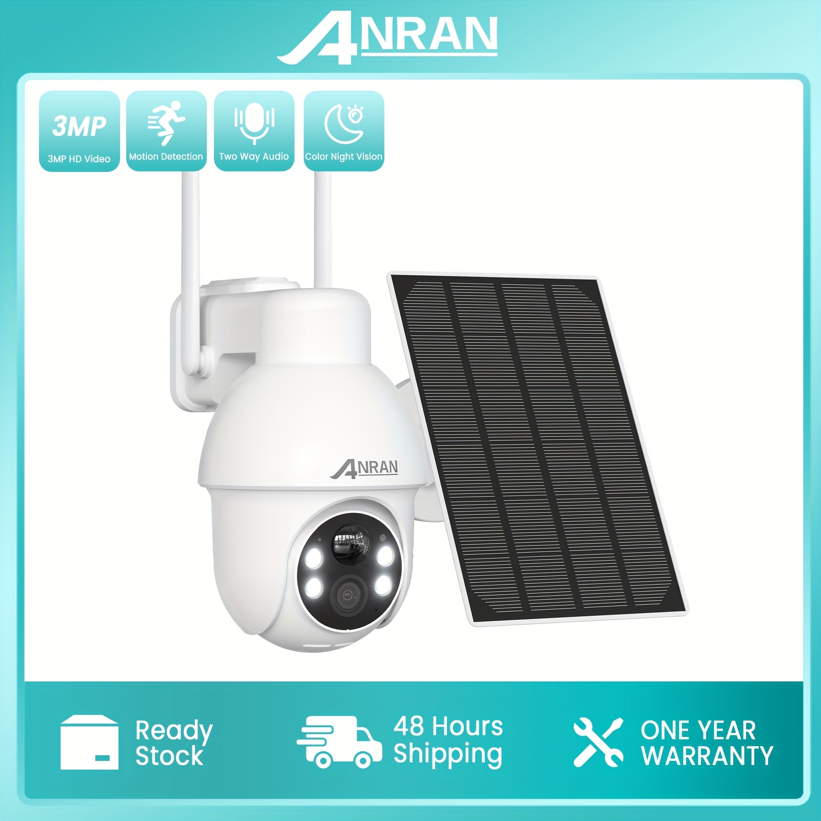 1pc Caméra de Sécurité Solaire 3MP, PTZ à 360°, Vision Nocturne en Couleur, Détection de Mouvement, Audio Bidirectionnel, Alarme Sirène, Compatible Alexa, Protection Intelligente pour votre Famille, Surveillance Moderne, Lentille Haute Qualité, Construction Durable, Caméra PTZ, Petite Entreprise et Propriétaires