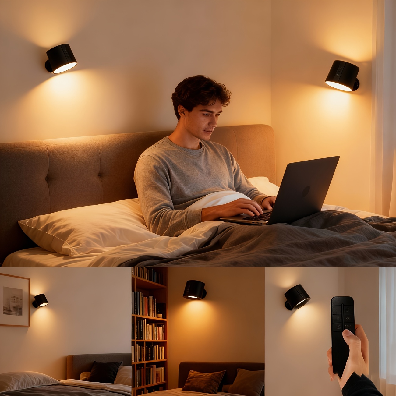 Two Smart Wall Lamps Featuring Three Control Options (Touch, Remote, Daylight Sensor), Rechargeable with a 1200Mah Battery, Adjustable Brightness, Easy Installation, Three Lighting Modes (White, Warm, And a Combination of Both)