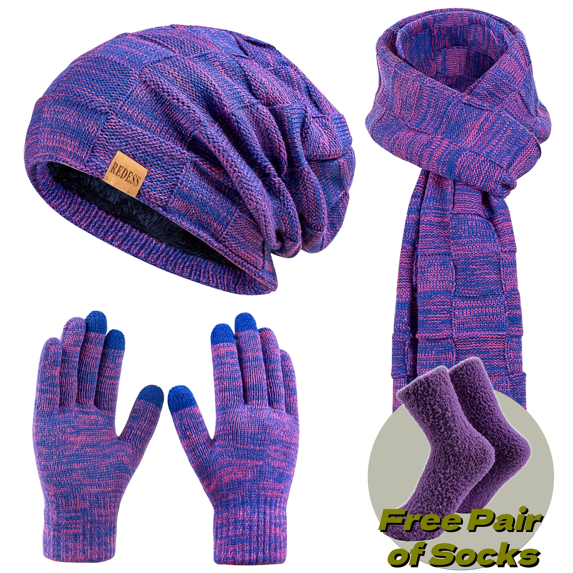 TEMU 4pcs Winter Set, Unisex Ted Hat, Scarf And Gloves, Fashionable Earmuffs, Versatile Snow Scarf For Men And Women, Thick And Warm Outdoor Wear,