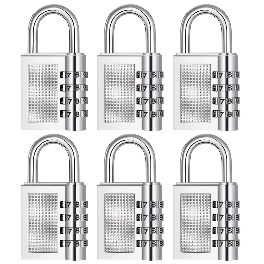 Image of Silvery 4-digit Combination Padlock With 6pcs, Designed For Outdoor Use And, Ideal For Securing For Sports Lockers, Fences, Toolboxes, Boxes, And Lockers In School Gymnasiums