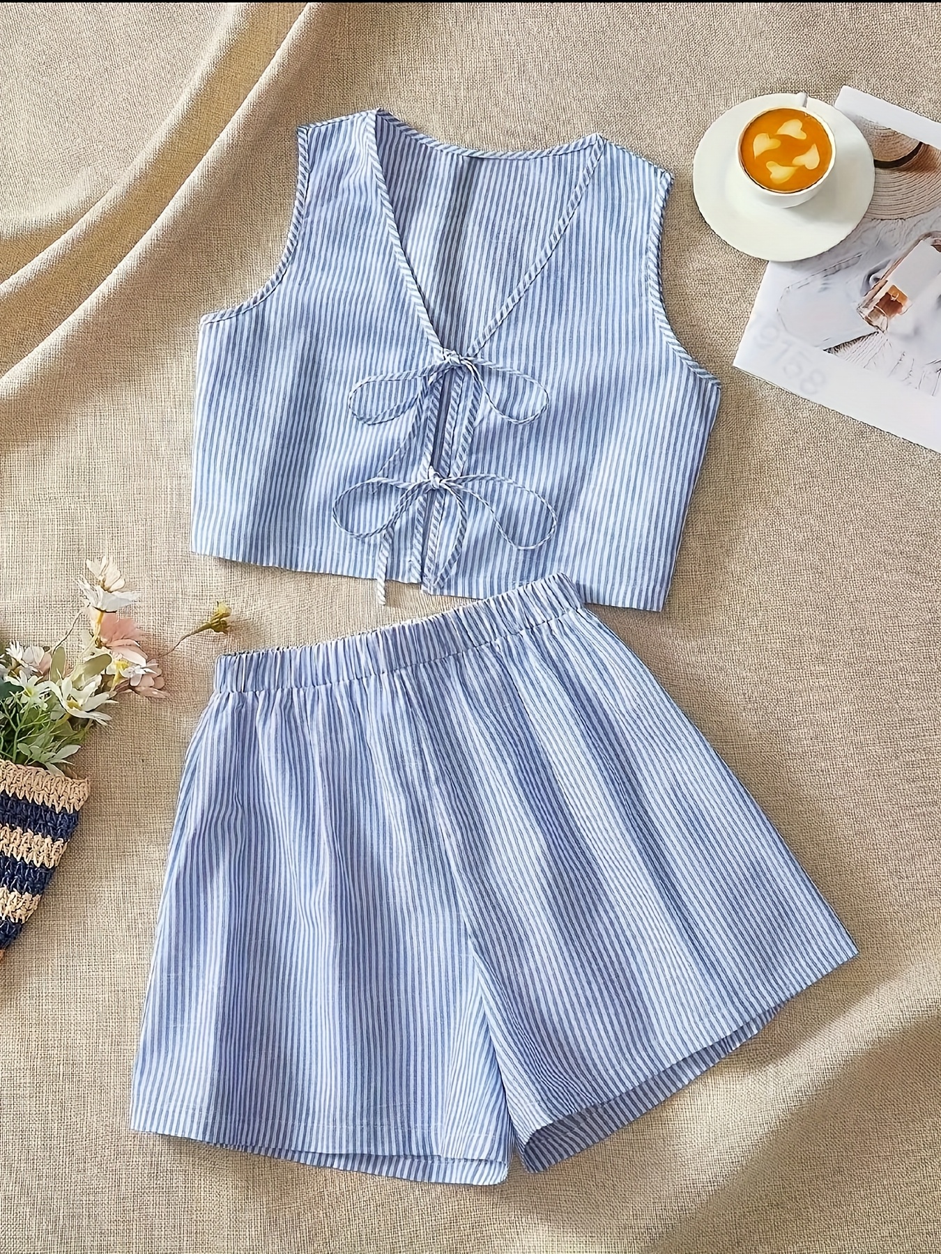 vrouwen casual gestreepte mouwloze top shorts set Temu Netherlands