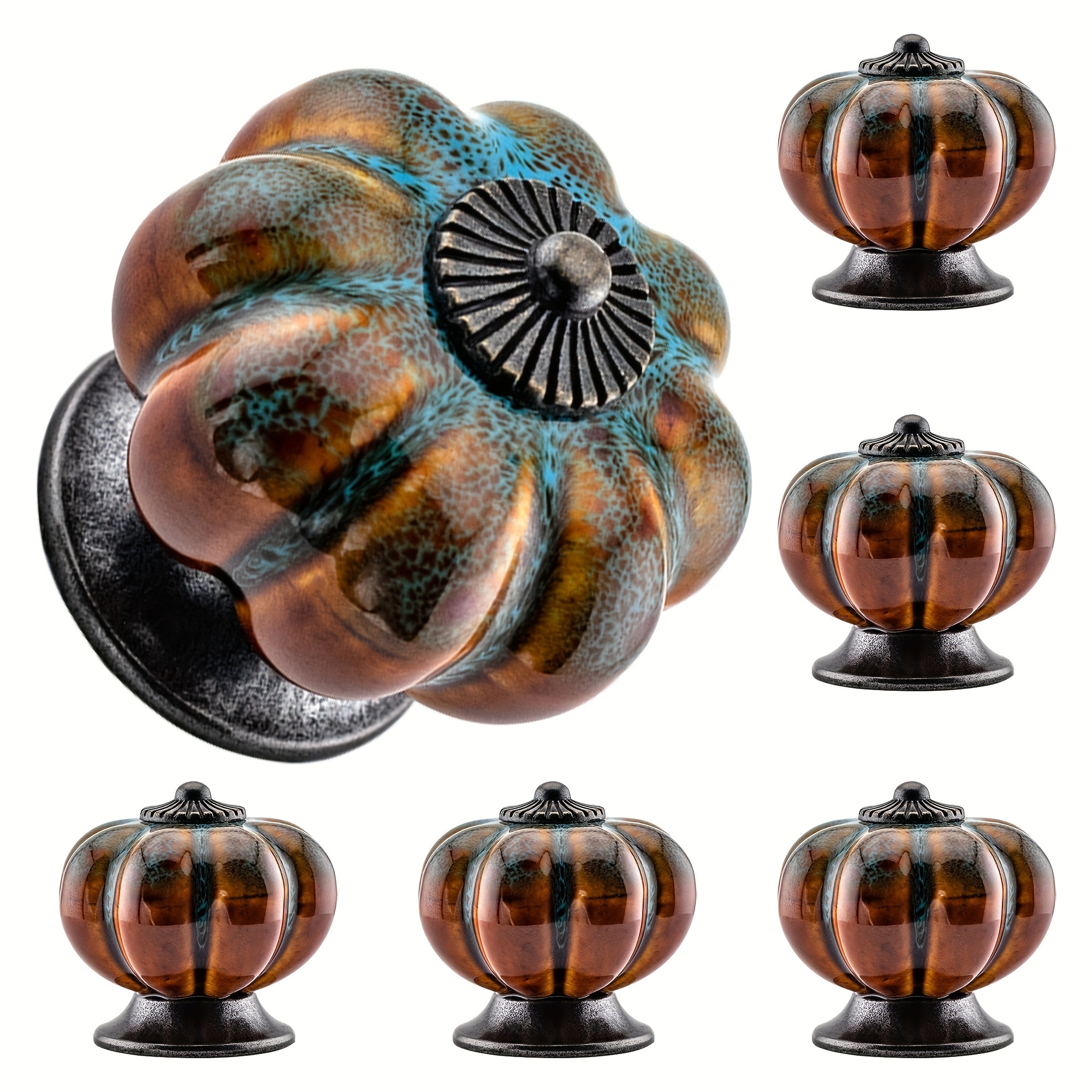 

6pcs Cabinet Knobs, Vintage Pumpkin Ceramic Knobs For Decorating Closet Drawers, Vanity Pulls With Screws, Drawer Pulls | Vintage Style | Intricate Detailing, Cabinet Knobs And Pulls