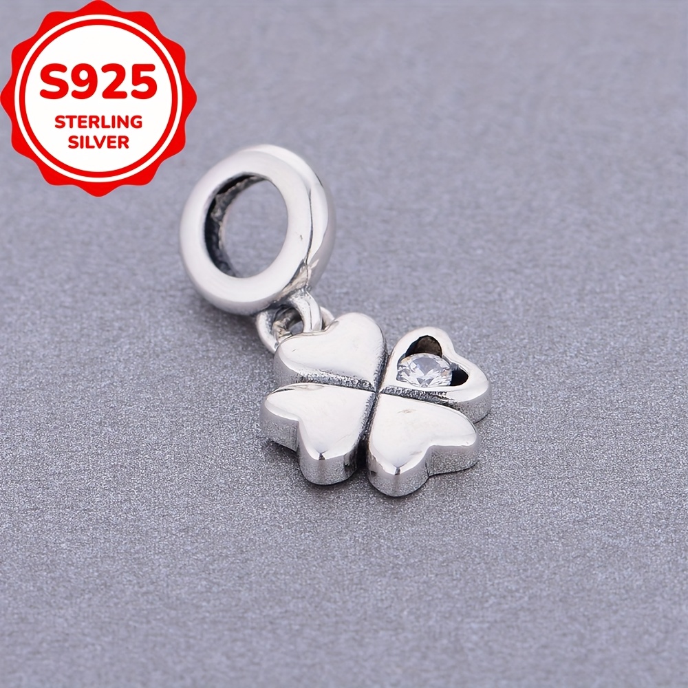 Image of 1pc 925 925 Silvery Clover Design Bracelet Or Necklace Charms Beads Making Birthday Or Holiday Gifts ( 1.3g)