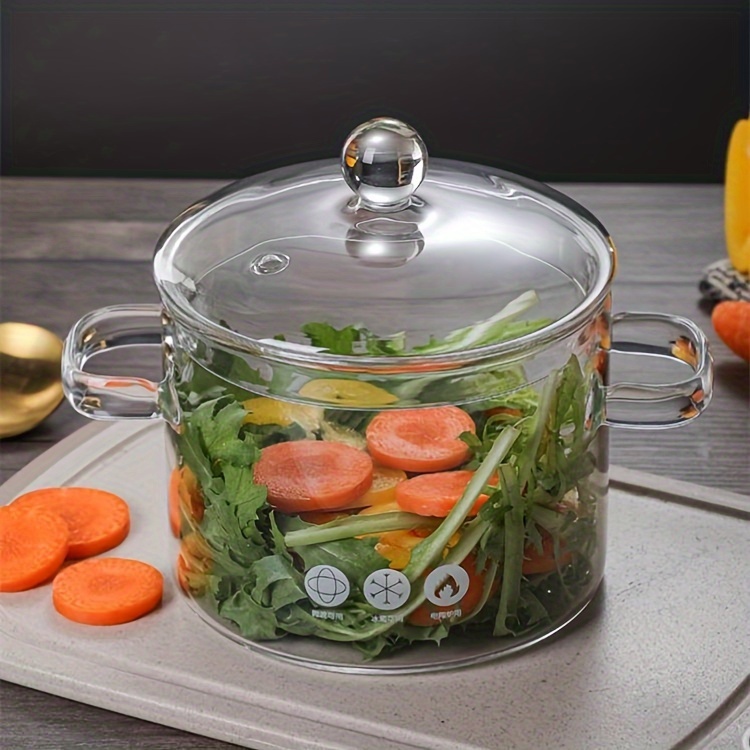 1pc large capacity glass saucepan with lid high temperature resistant multipurpose soup pot stew pan noodle bowl for   food milk and silvery ear soup details 4