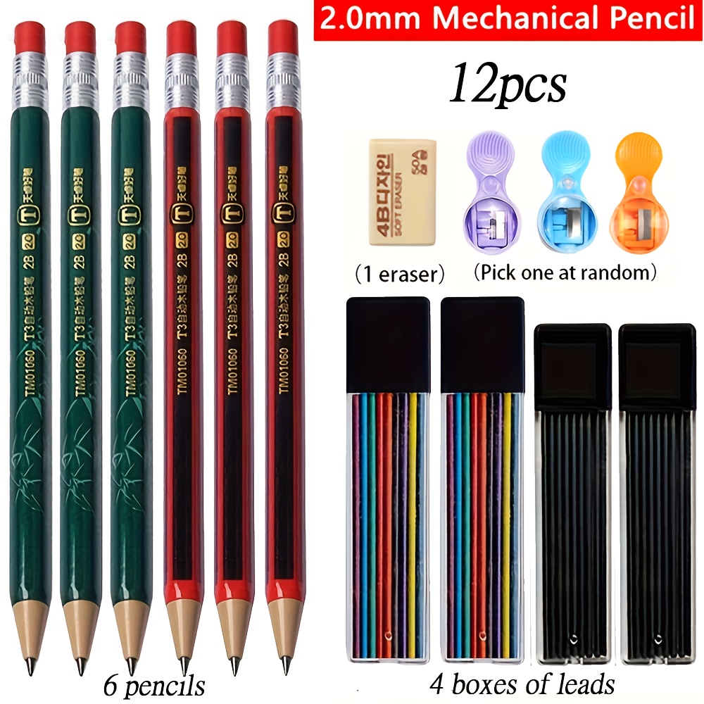 3/12pcs 2.0mm Creative Random Color Mechanical Pencils Writing Painting Colored Lead Stationery Fine Writing Tool