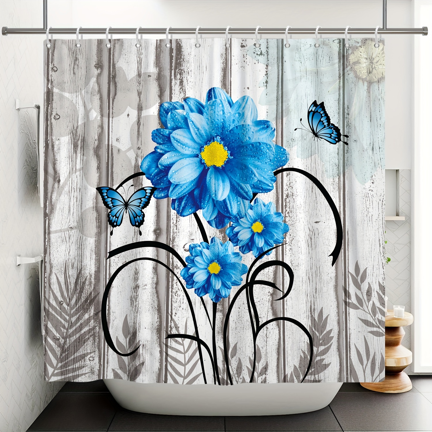 Rustic Farmhouse Floral Shower Curtain Farm Blue Daisy - Temu Ireland