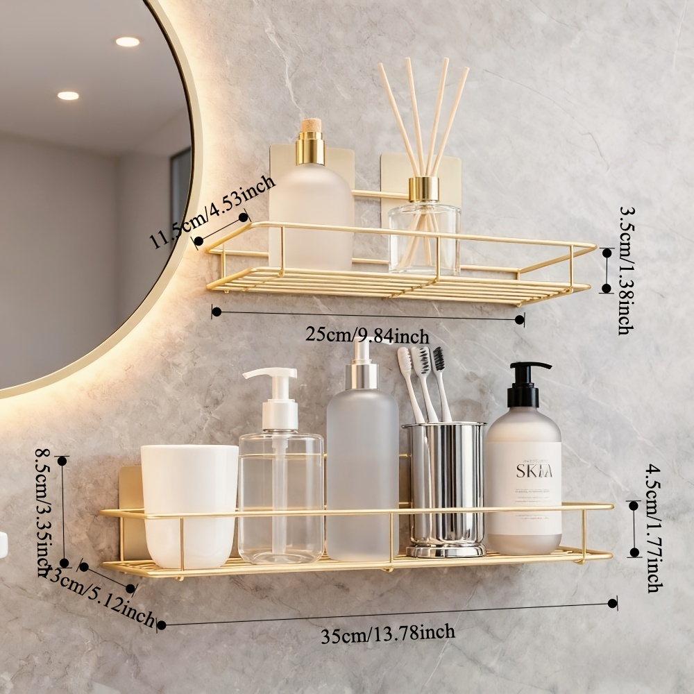 E-shop 2 Stück Leichter Luxus Wandmontierter Badezimmerregal-Set, Bohrfreier Badezimmer-Organizer für Toilettenartikel, Ausgewähltes Eisenkunst