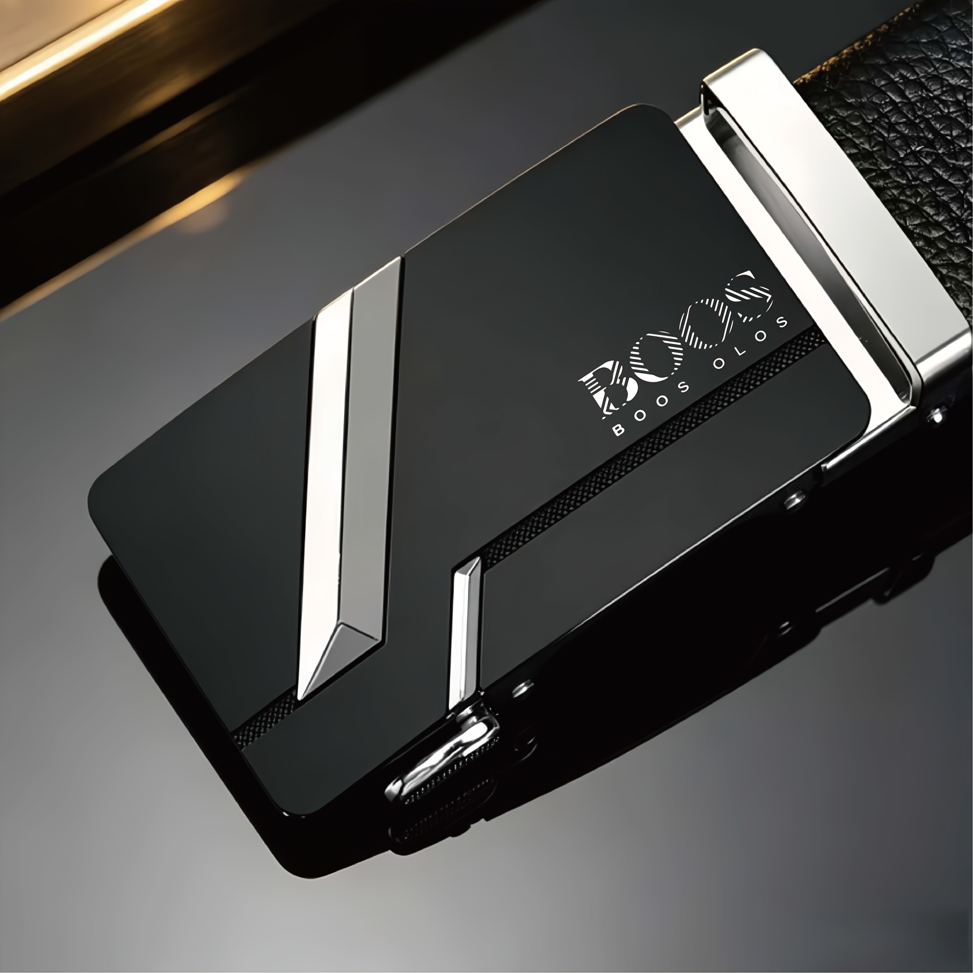 TEMU Boos Pattern Men's Business Belt, Pvc Strap, One-button Automatic Adjustment, Non-marking And , Suitable For Business Trips And Daily Commuting