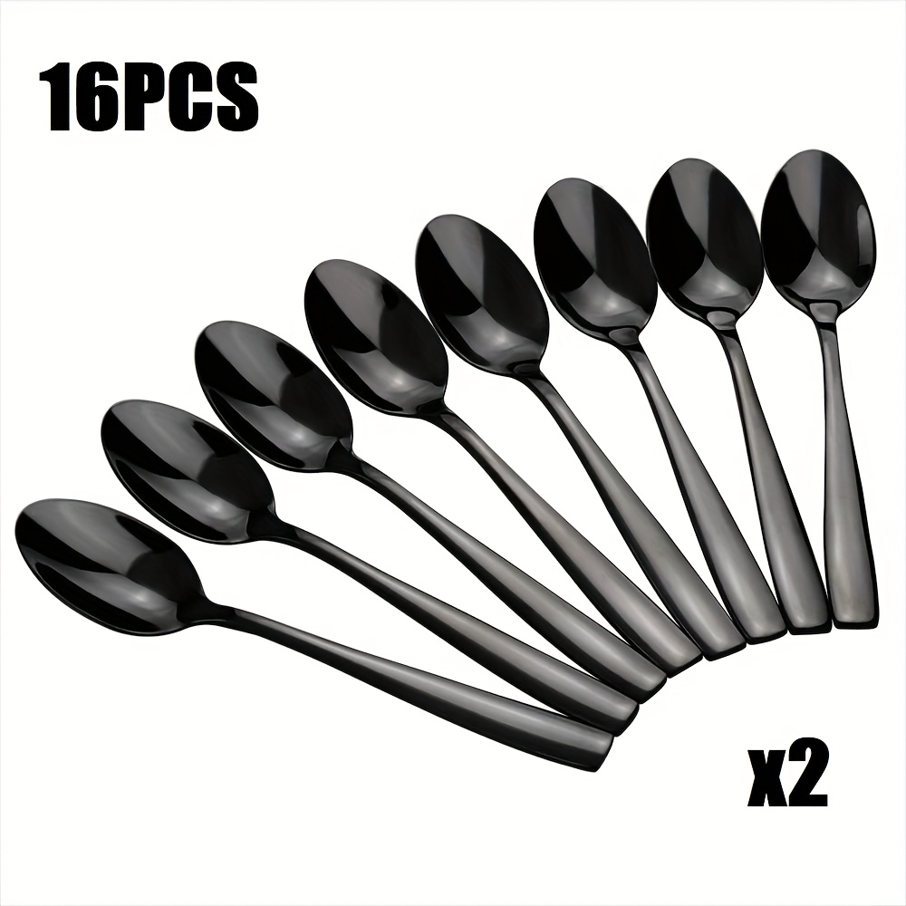 TEMU 8/16pcs Set Of Black Silverware, Stainless Handle, Coffee Stirrer Spoon
