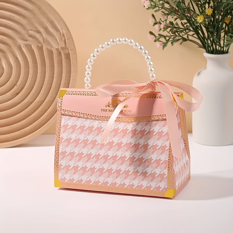E-shop Elegante Geschenkbox mit Perlengriff und Hahnentrittmuster - Ideal für Hochzeiten, Brautjungfern, Valentinstag, Geburtstage, Weihnachtsfeiern