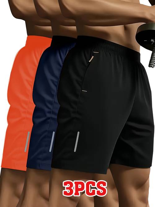 imagem do item conjunto de 3 shorts , shorts masculinos esportivos casuais com estampa de faixa , bolsos com zíper , tecido de poliéster confortável e , várias cores e combinações disponíveis, moderno e estiloso