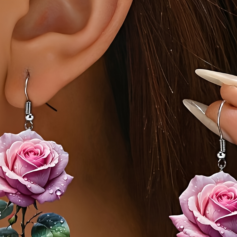 

Vintage Acrylic Earrings For Women, Synthetic Birthstone, Stainless Steel Post, Non-feather, Ideal For Valentine's Day Gift And Party Accessory