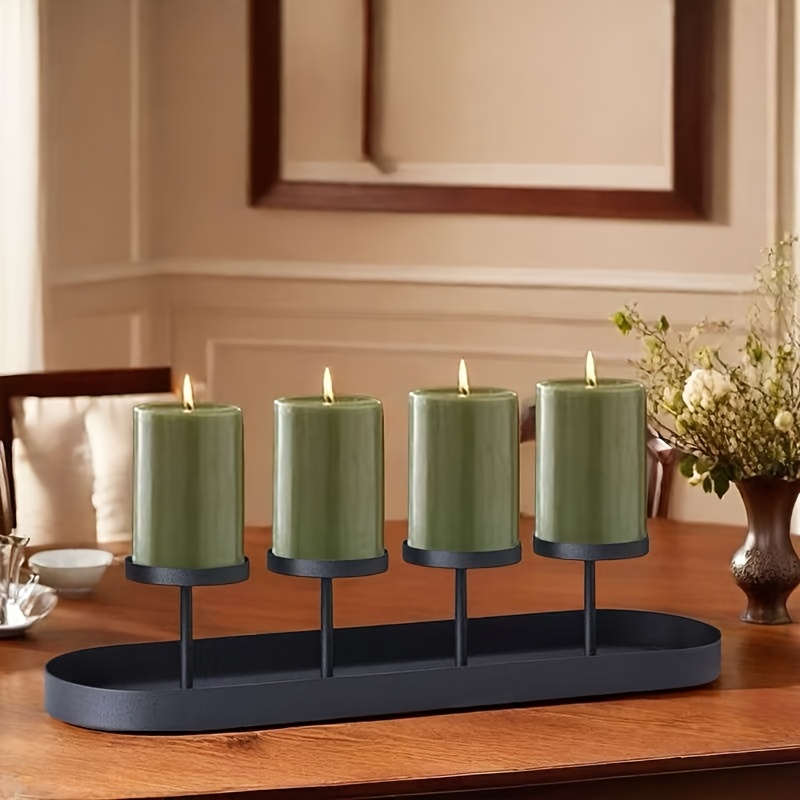 Metal Tray With 4 Candlestick, Candles Not