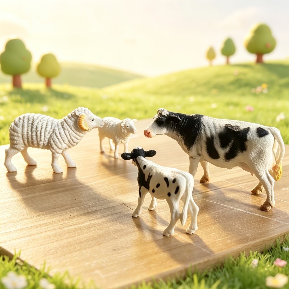 2pcs Cow Set / 2pcs Sheep Set, Mini Animal Figurines