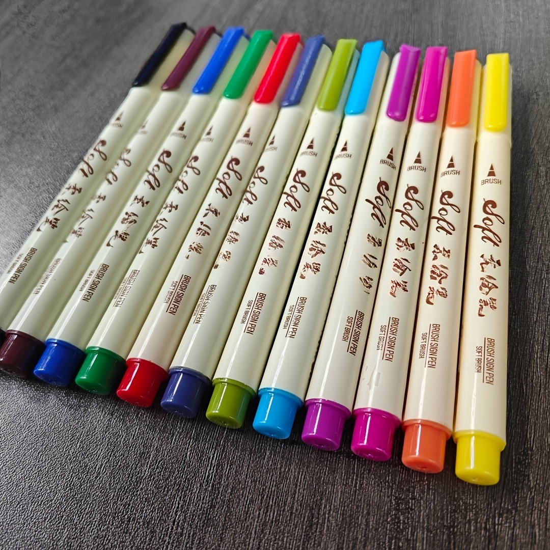 TEMU 12 Flexible Drawing Pens, Note-taking Pens, Journal Pens, -tip Pens, Handheld Pens, Drawing Note-pens, Paintbrush Pens For Adult Coloring,