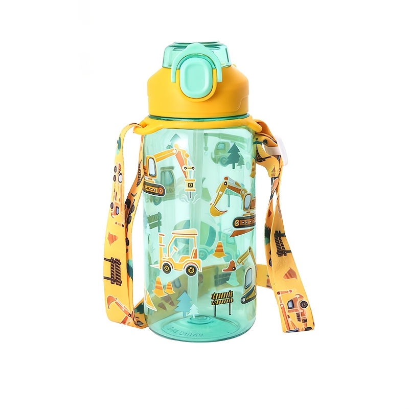 1pc, 600ml Portable Sports Water Bottle With Strap Handle, Cute Cartoon Printed Water Bottle