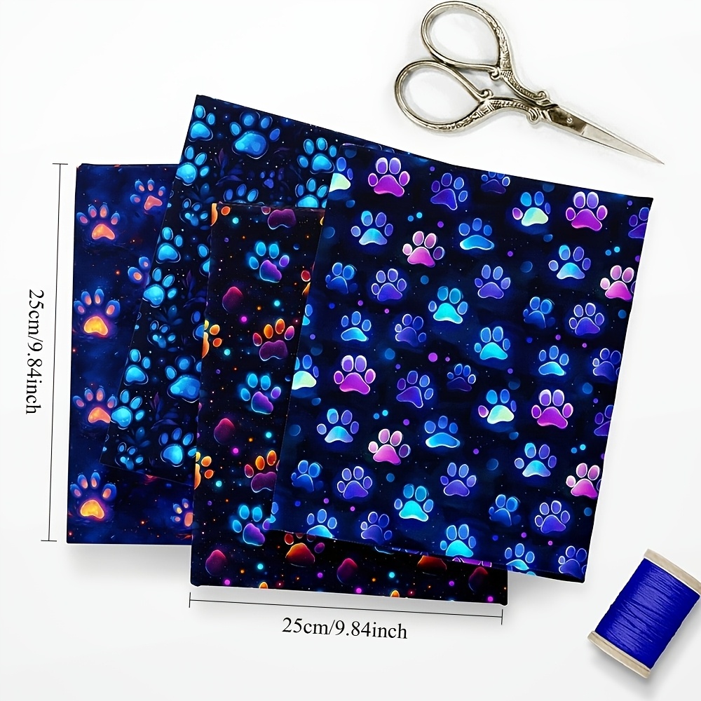 TEMU 4pcs Set Paw Print Fabric - 18x22 Inches (55x45cm) Pre-cut Polyester Fabric - Suitable For Sewing, Scrapbooking, Tablecloths And Crafts