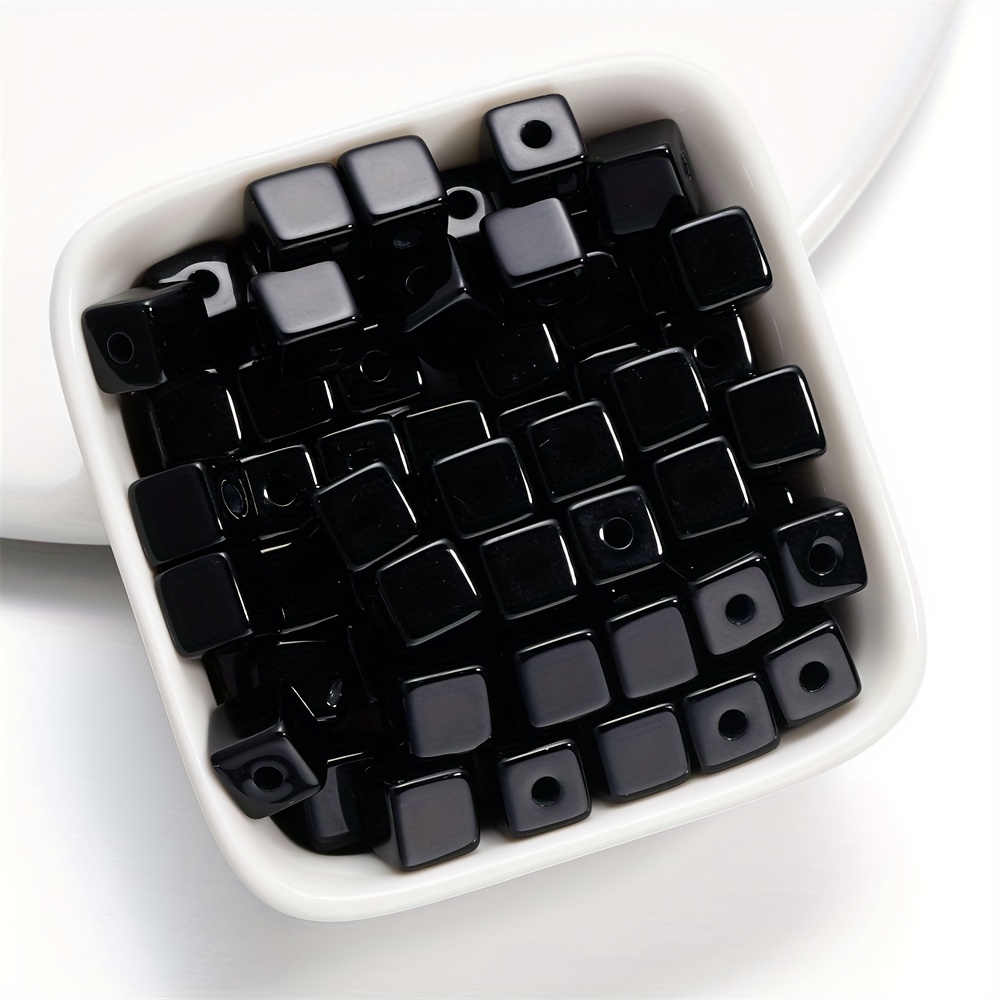 Image of 30pcs Per Lot Of 7.5mm Acrylic Square Beads In Black And White, Perfect For Handmade Necklaces And Bracelets