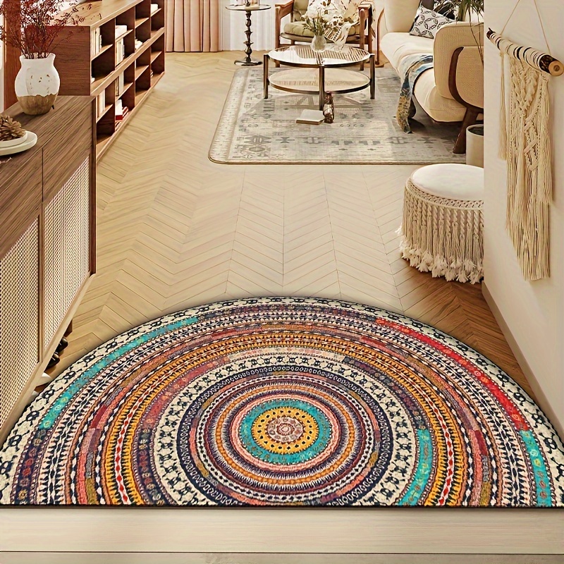 

1pc, Boho Style Circles Pattern Half Round Indoor Entryway Doormat - Non-slip Bohemian Area Rug For Home Decor And Farmhouse Style - Perfect Kitchen Or Room Accent - Great Gift Idea