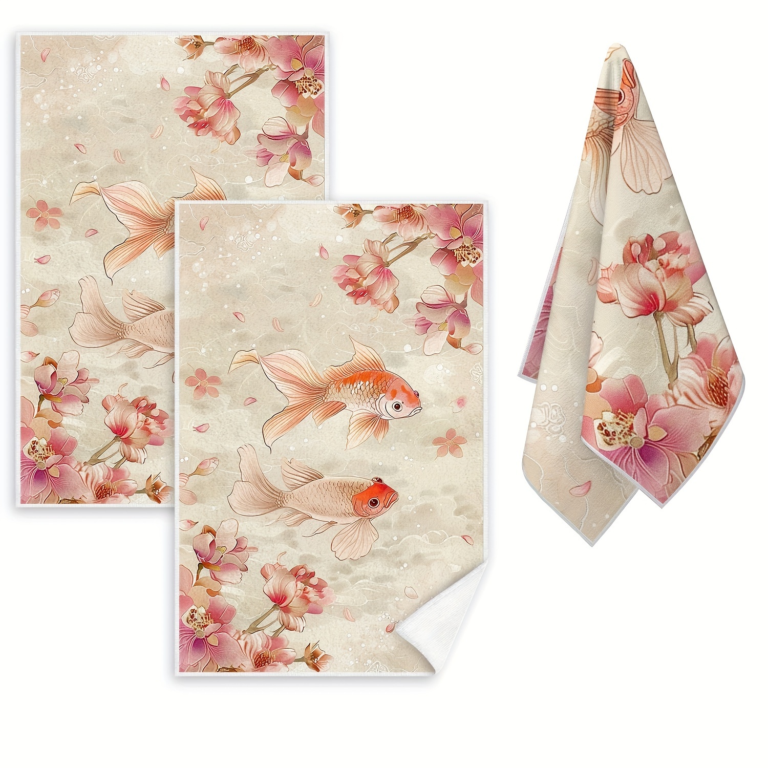 

2-piece Koi Fish Hand Towels - Ultra-soft Microfiber, Absorbent & Lightweight Kitchen Dish Cloths For Cooking, Baking, Housewarming Gifts - Contemporary Cartoon Design