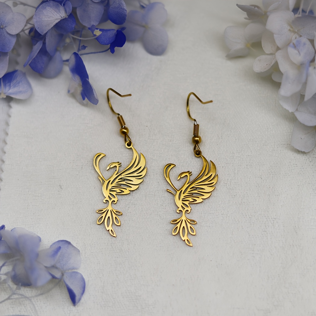 TEMU de Acero Inoxidable Bohemio con Colgante Fénix - Pendiente Intrincado de Ave y Cadena , Joyería Unisex para Mujeres y Hombres, Regalo Simbólico