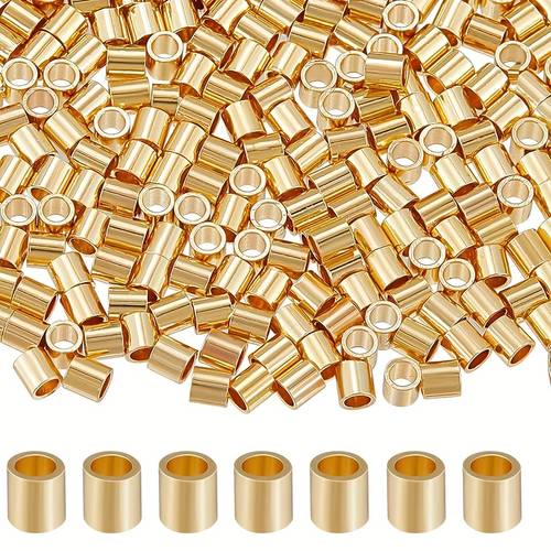 200pcs of 14k gold plated filled brass crimp beads and spacer beads metal tubes for making necklaces bracelets and anklets