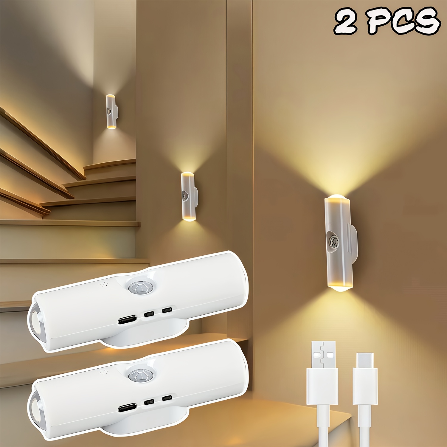 2/4pcs Luz Nocturna Inteligente con Sensor, Lámpara de Pared con Sensor, Luz Decorativa LED para Habitación, Luz Nocturna Recargable USB Blanca para Mesita de Noche, Iluminación Navideña para Dormitorio, Adecuada para Dormitorio, Pasillo, Escaleras y Oficina, Luz Ambiental