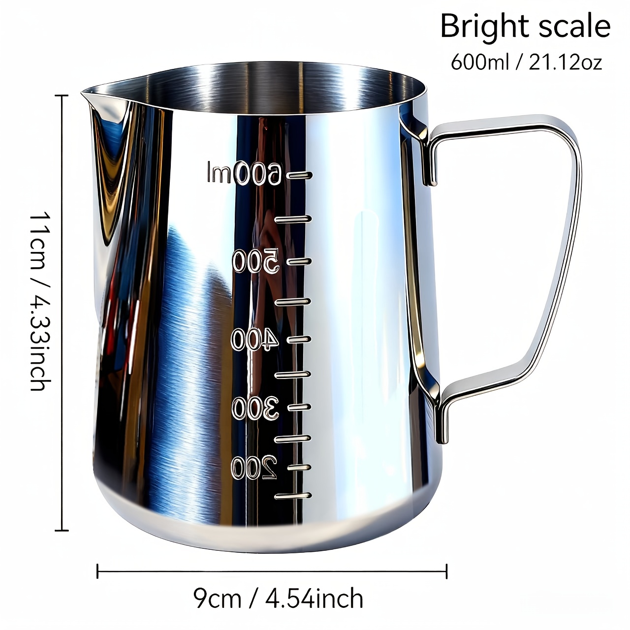 TEMU 1pc Stainless Steel Espresso Pitcher With Measurement - Barista-grade Milk Frothing Pitcher For Latte Art, Cappuccinos & Flat , Durable