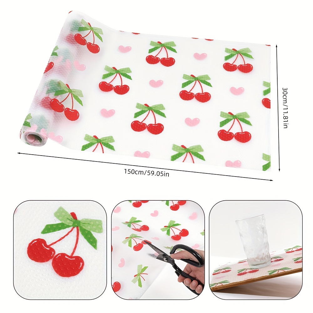 E-shop 1 Rolle selbstklebende PEVA rote Kirsch-Regalfolie für Küchenschränke, ideal für Schubladen, rutschfeste Kühlschrankfolie, wasserdichte