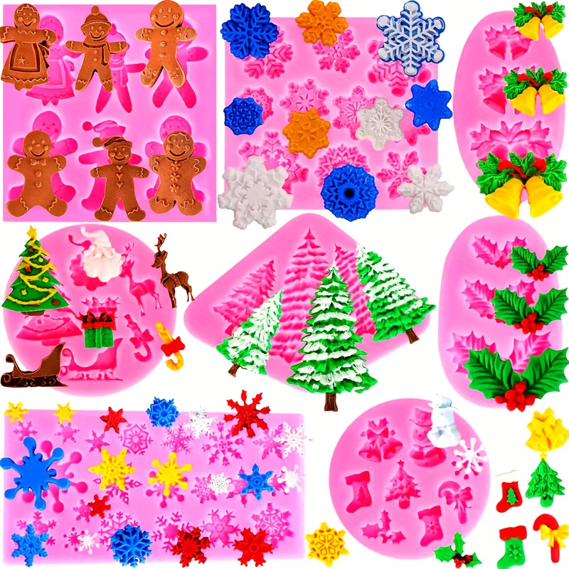 TEMU 8pcs Christmas Series Resin Clay Silicone Molds, Including Gingerbread Man, Snowflake, Christmas Tree, Holly Leaf, Etc., Suitable For Decoration