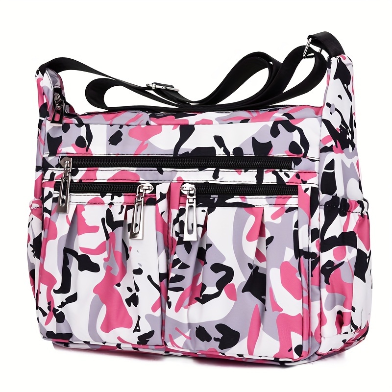 E-shop Blumenmuster Oxford-Stoff Kleine Umhängetasche, Reise Casual Nylon Schultertasche